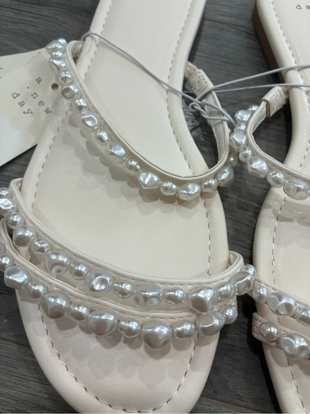 a new day Ivory Pearl Strap Flat Sandals